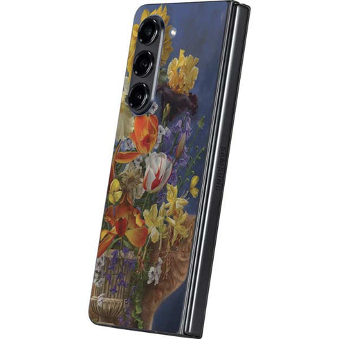 Tabby Cat with Flowers by Nene Thomas Galaxy Z Fold5 5G Skin